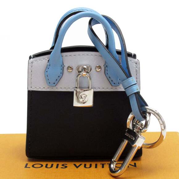 LOUIS VUITTON Charm Keychain City Steamer Leather Blue Men's Women's MP1789 t...